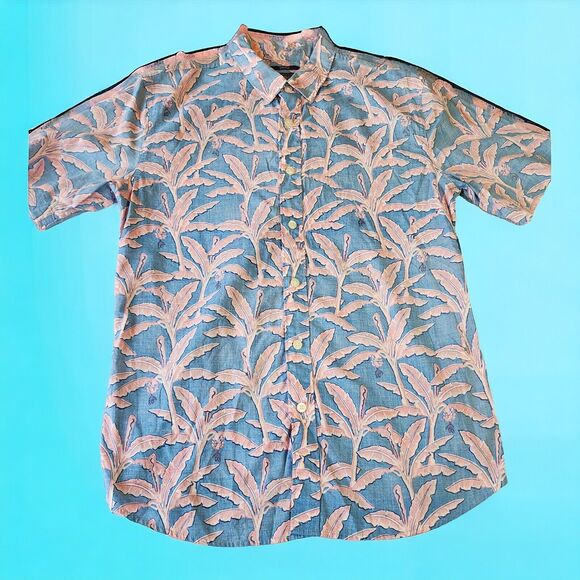 American Rag Reverse Print Tropical Banana Palm Floral Hawaiian Shirt Sz Small - Picture 9 of 9